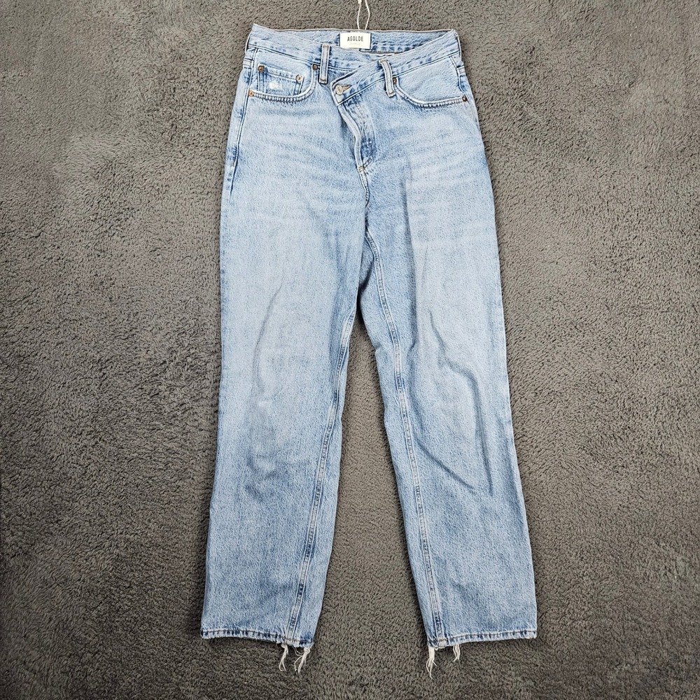AGOLDE Criss Cross Upsized High Rise Straight Leg Jeans Light Blue Wash Size 24